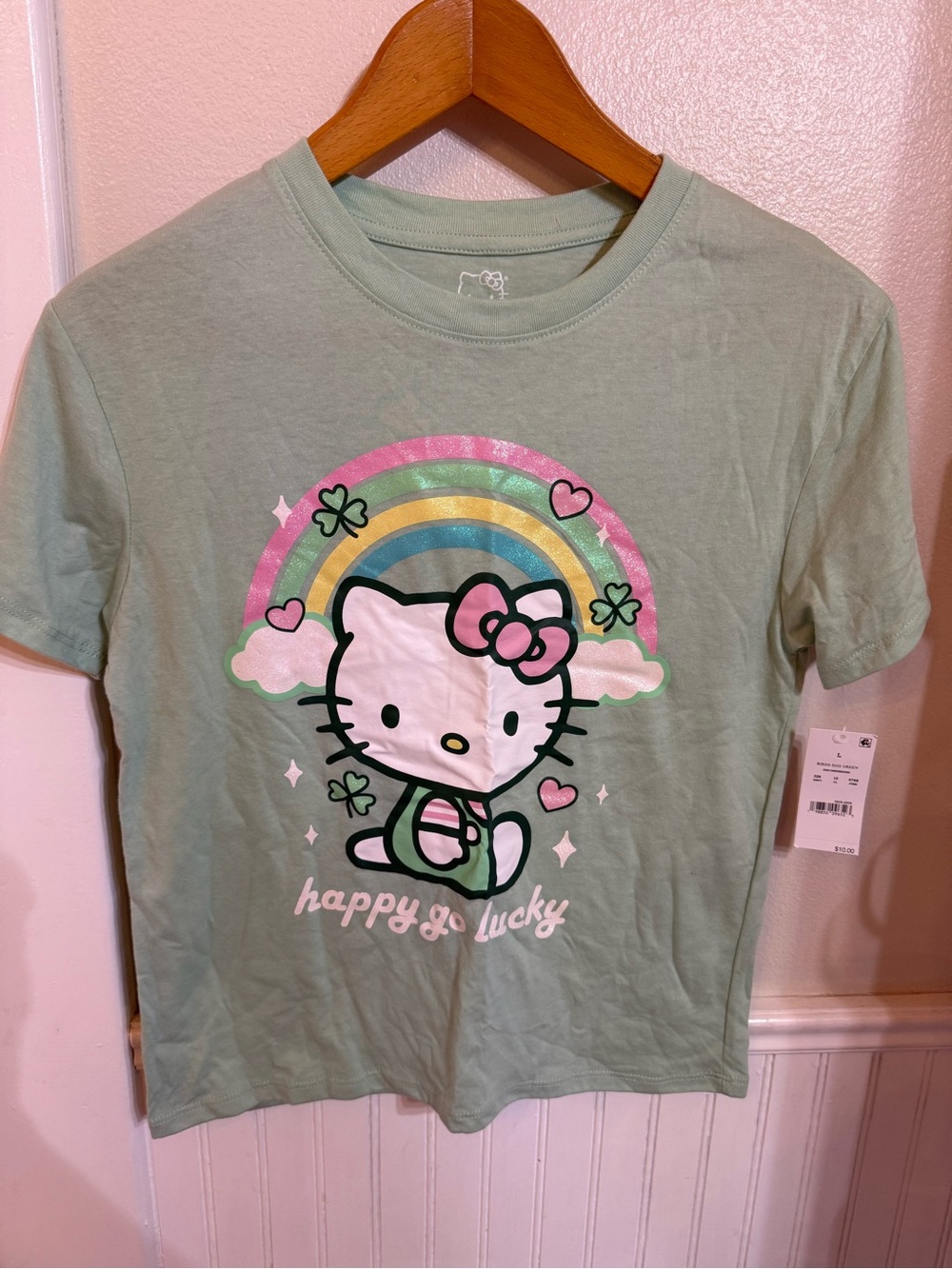 Hello Kitty Mint Green Short Sleeve Tee with Rainbow Graphic